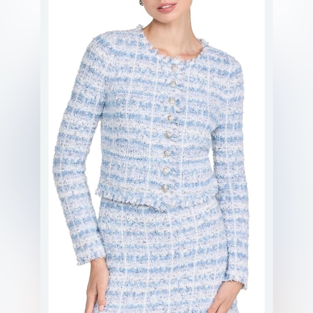 LoveShackFancy SPINDLE CARDIGAN COLOR GLAZIER SKY/Blue and White Tweed Cardigan